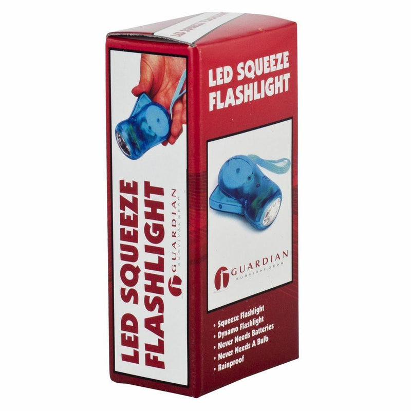 LED Squeeze flashlight shown with packaging.