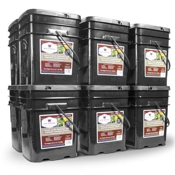 Emergency preparedness survival food buckets with 1440 servings vegetables sealed and freeze dried for long term storage 25 years.
