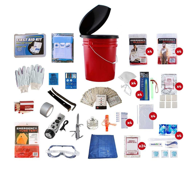 4 person emergency survival bucket kit for 72 hours plus.