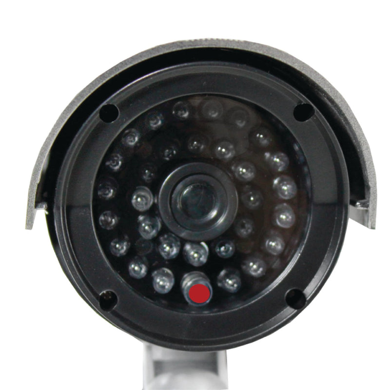 Now you can deter robbery and theft and vandalism without the high cost of a real security camera with this fake dummy security camera looks real. Close up view shown.