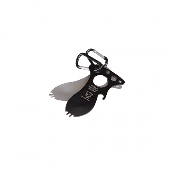 Five Star Multi-Purpose Black Survival Spoon Multiple tools in one: Spoon, Fork and Handy Bottle Opener.