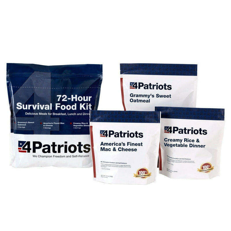 72 hour emergency survival food kit. Shown with contents.