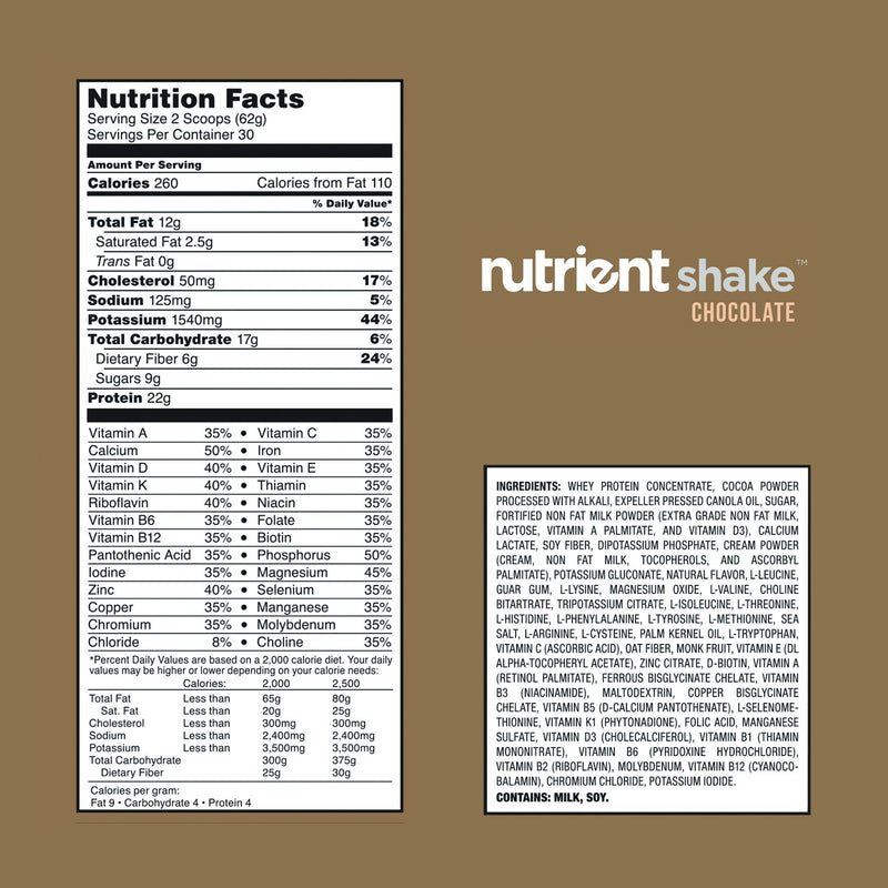 Nutrient shake bulk bag with 30 servings. List of ingredients shown.