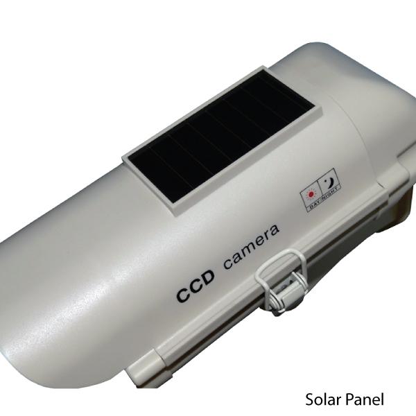 Dummy Camera in outdoor housing with solar powered light. Solar panel shown.