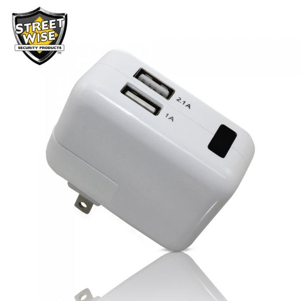 Streetwise Block Charger Hidden Camera DVR Inside this functional USB block charger is a 1080p HD enabled surveillance camera that can record hours of hidden footage.