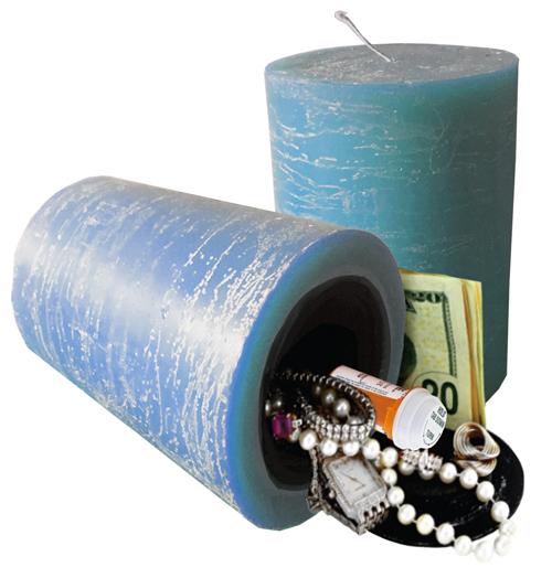 Blue color working candle with secret hidden compartment you can safely hide valuables inside.
