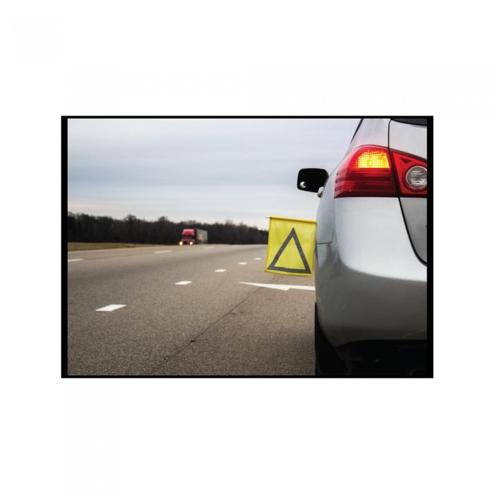 Car safety bright yellow flag tool so others will see you during a car breakdown.