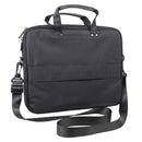 View of the backside of the Vism brand CCW color black laptop briefcase with ballistic panel.