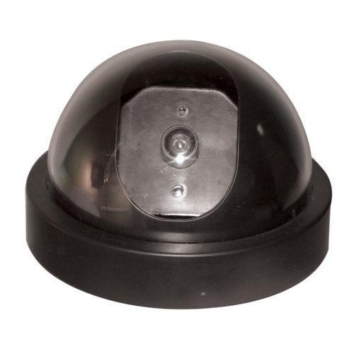 Fake dummy dome camera with flashing red light appears to be authentic real surveillance camera.