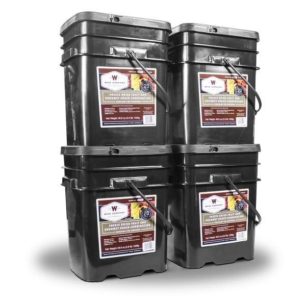 480 Serving Wise Fruit Bucket packed in lock-in stacking buckets for compact and secure storage and sealed in Mylar pouches 25 year shelf life.