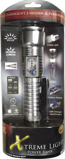 Streetwise flashlight with power bank. Shown with packaging.