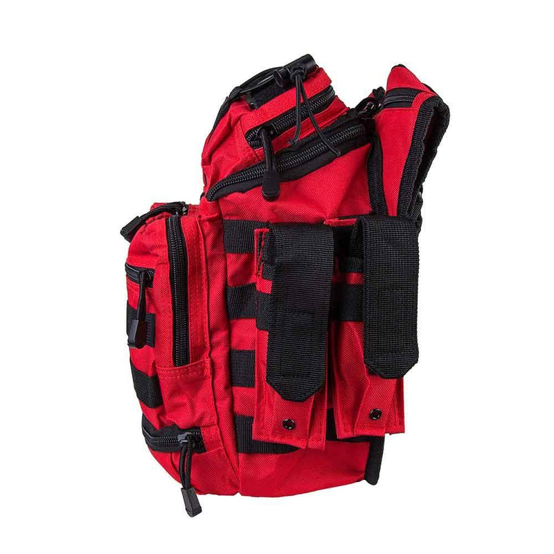 First responder bag shown with side view of the many pockets on the left side.