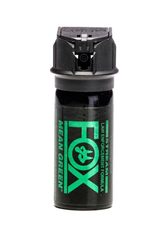Law enforcement strength powerful Fox Labs Mean Green stream pepper spray for women and men personal safety.