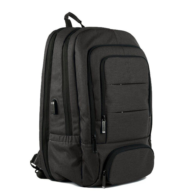 ProShield flex bulletproof backpack in charcoal color. Side view shown.