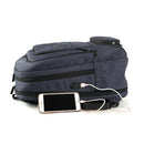 Lightweight bulletproof backpack with NIJ Level IIIA ballistic protection for women and men personal safety. USB charging port shown.