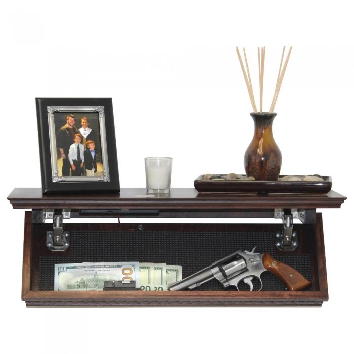 The Walnut Color Quick Shelf Safe with RFID. Safely and securely hides your valuables in the open with quick access.