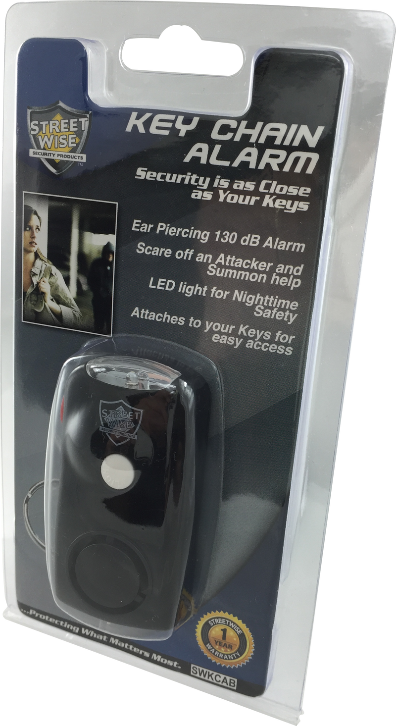Manufacturer packaging for the Safety Streetwise Security Key Alert with Flashlight key-chain-alarm.