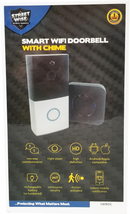 Streetwise Smart WiFi Doorbell with Chime speaker you can watch and speak to anyone that approaches the front door area., even with your Smart phone anywhere in the world. Shown with packaging.