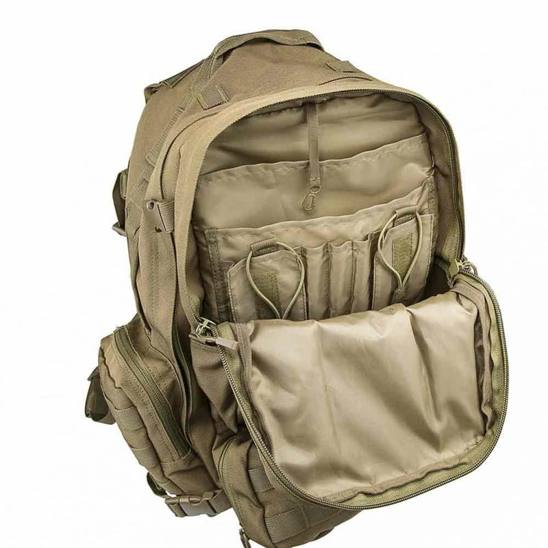 The Vism 3013 3-Day backpack for outdoors shown with large compartment opened.