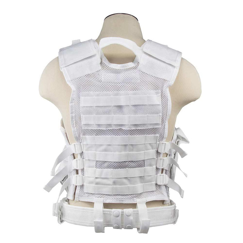 The Vism color white tactical vest adjustable for sizes from medium to x large view of the back side.
