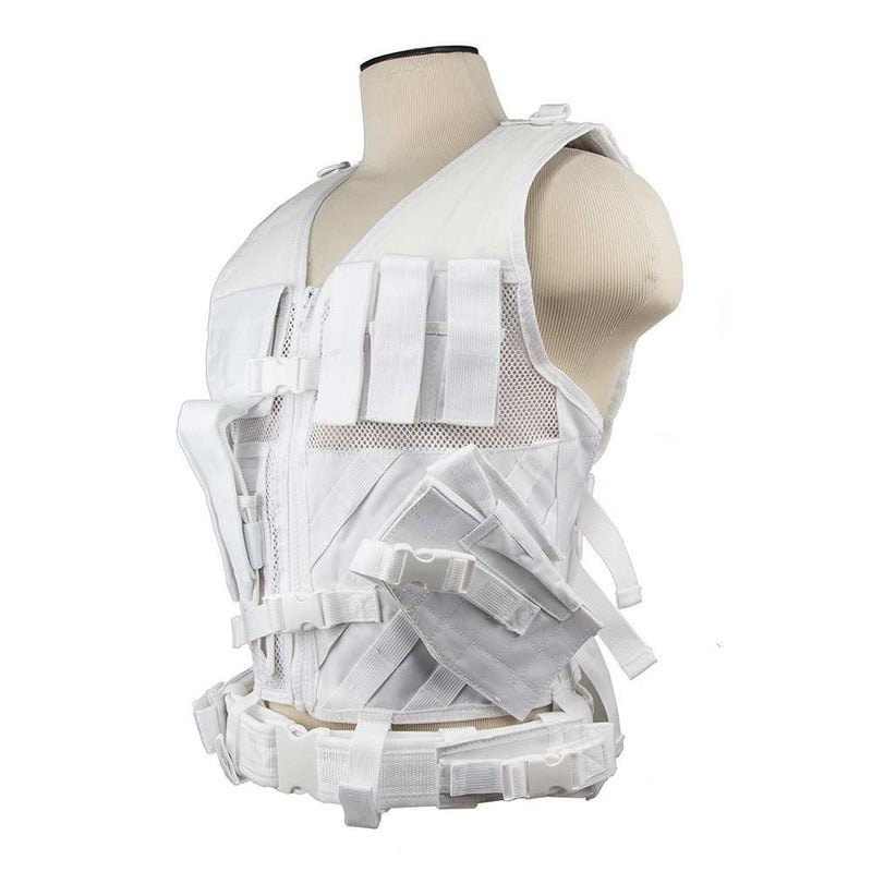 The Vism color white tactical vest adjustable for sizes from medium to x large view of the left side.