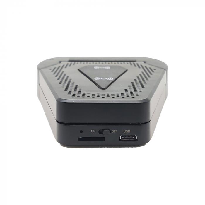 Operational buttons and USB port for the wireless Smart phone charger with spy camera inside.